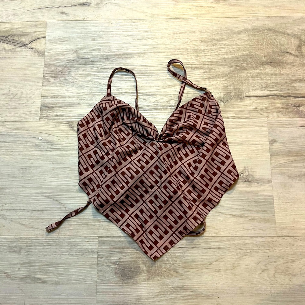 Tie Back Brown Crop Top